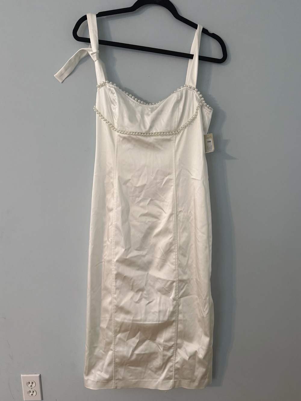 BHLDN NWT Ivory Satin Pearl Embellished Bridal Midi Dress Size S